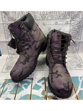 Timberland A25E3 Purple Camo 6" Iridescent Premium Fabric Boots  Womans Sz 10